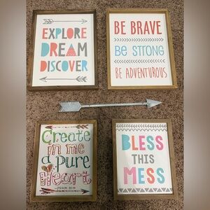 Inspirational Wall Art Set with Wooden Frames